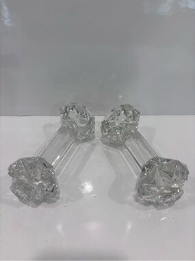 Vintage Pair Heavy Cut Crystal Knife Rests Faceted Star Cut Tableware